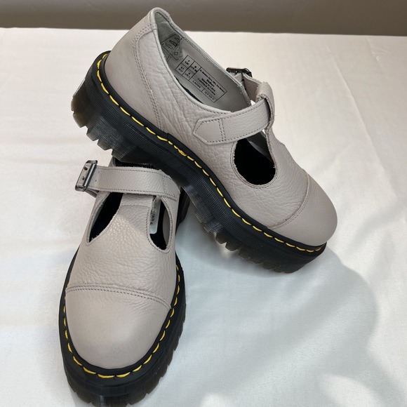 Dr Martens Bethan Pisa‎ Leather Platform Mary Jane Shoes Vintage Taupe Sz. 9 - Picture 1 of 8